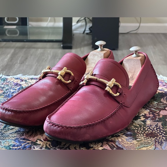 Salvatore Ferragamo Horse Bit Parigi Red Leather Men's Slip on